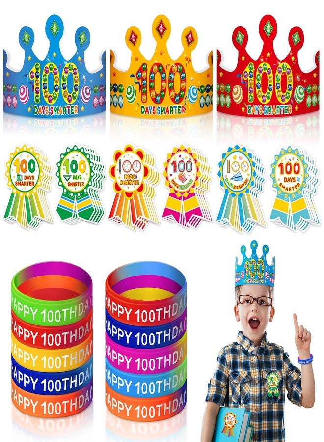 LACCHOUFEE 100 Days of Crowns, 90 Pcs Kits Include 100th Day Smarter Headbands, Rubber and Stickers, Paper Hats for Party Supplies - Image 1